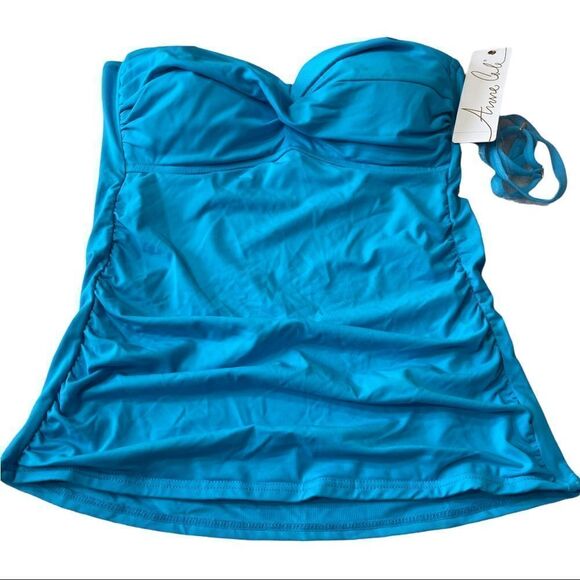 ANNE COLE Turquoise Twist-Front Ruched Tankini Top X-SMALL NWT - Picture 5 of 13